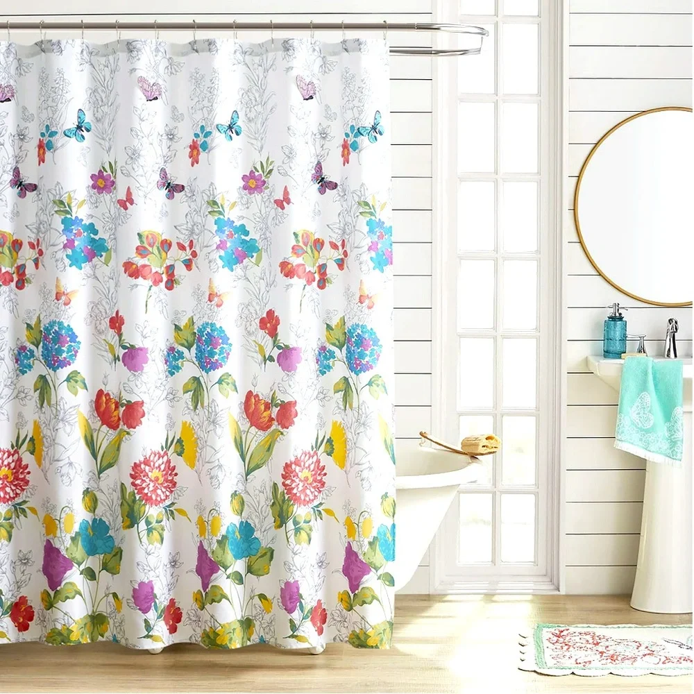 The Pioneer Woman Blooming Bouquet Floral Shower Curtain 72x72 NWT Butterfly